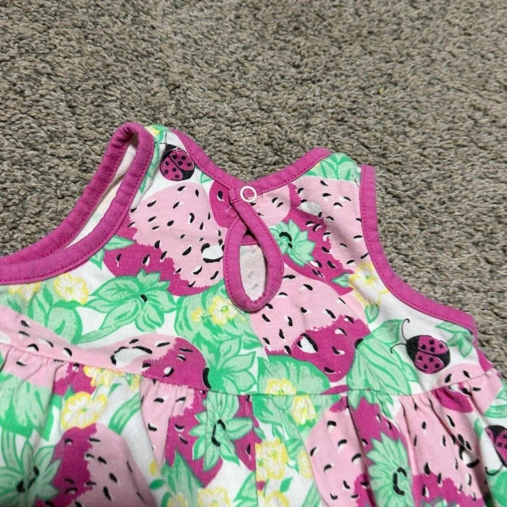 Vintage Baby Girls 6-9M Strawberry Ladybug Bubble Romper Pink